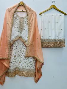 Conjunto de Fiesta Tradicional con Bordado de Lentejuelas Pesadas en Tela Georgette, Top de Secado Rápido y Pantalones Plazzo con Dupatta, Especial para el Festival Eid - Product Image 4
