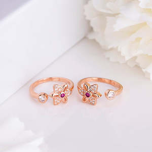 Super Oferta de Septiembre: Anillo de Dedo Ajustable de Plata de Ley 925 Bañado en Oro Rosa con Pétalos Florecientes y Piedra de Circonita, Estilo Bohemio para Boda - Product Image 2