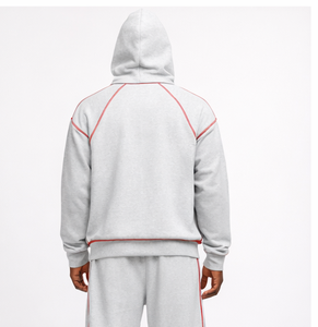 Custom Logo Men Oversized Hoodie Tracksuit Heavyweight Cotton Fleece Contrast Stitching Pullover Hoodie And Sweatpants <b>Set</b> - Product Image 2