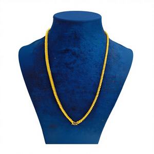 Cadena de Oro Sólido de 22K con Cuentas y Eslabones Decorativos, Cierre de Gancho en S, Joyería Tradicional India para Hombres y Mujeres - Product Image 1