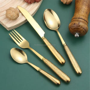 Juego de cubiertos de boda con acabado dorado de estilo Vintage más vendido, cubiertos de Metal elegantes, asas elegantes para decoraciones de cena, Hotel - Product Image 5