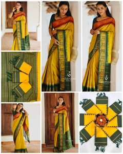 Sari indio de invierno con borde de motivos de pavo real tradicionales, estilo templo, étnico, sin arrugas, protección solar, para festivales, venta al por mayor - Product Image 5