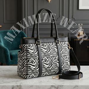 Luxury Zebra Print Leather Business Tote | Professional Women’s Laptop Bag with Shoulder Strap | Wholesale Custom Handmade - Product Image 1