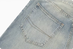 Jean déchiré coupe droite pour homme, taille haute, coupe ample, denim délavé, style décontracté printemps, tissu en coton délavé clair - Product Image 4