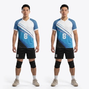Uniforme de Voleibol para Hombre, Hecho de Microfibra de Poliéster, Azul y Blanco, Material de Malla Transpirable, Elástico en 4 Direcciones, Uniforme Deportivo - Product Image 2