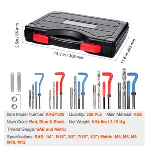 Kit di Riparazione Filettature Helicoil da 338 Pezzi SAE e Metrico per Filettature M5 M6 M8 M10 M12 1/4\" 5/16\" 3/8\" 7/16\" 1/2\" - Product Image 2