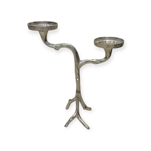 Candelabro de Metal Plateado de Lujo de 3 Niveles, Moderno Soporte para Velas en Forma de Rama, Portavelas de Aluminio Texturizado, Elegante para Mesa de Navidad o Boda - Product Image 2