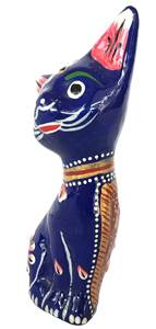 Sculpture de chat bleu assis peinte à la main en émail Meenakari, artisanat Nirmala, cadeau fait main pour la maison/le bureau, provenant du Rajasthan - Product Image 3