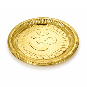 Brass Om Engraved <strong>Pooja</strong> <strong>Thali</strong> Plate Handcrafted Traditional <strong>Aarti</strong> Plate For Home Temple Rituals Festival Decor Gifts - Product Image 1