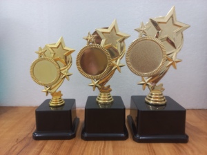 Trofeo Estrella de Plástico con Fibra Dorada y Placa de Grabado en Blanco, Base Negra Resistente para Premios Deportivos y de Juegos - Product Image 5