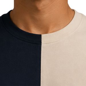 เสื้อยืดโอเวอร์ไซส์สีเบจและน้ำเงินกรมท่า แขนสั้น คอวี ทรงหลวม สำหรับผู้ชาย ปักโลโก้ตามสั่ง ผ้าฝ้าย สตรีทแวร์ สวมใส่สบาย - Product Image 4
