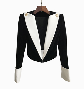 Women' black and white Genuine Leather Moto Jacket Full Sleeve <b>Zipper</b> Closure Stand Collar Autumn Style - Product Image 3