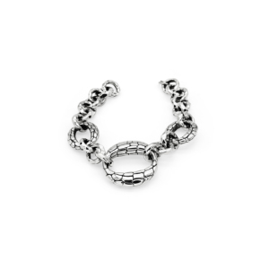 Bracelet chaîne ovale en argent 925, tailles variées, texture craquelée et maillons lisses - Product Image 1