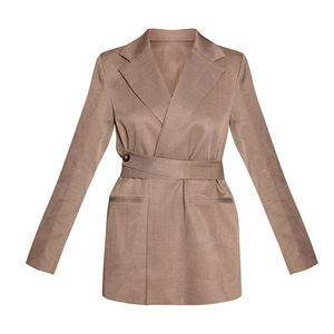 Blazer enveloppant ceinturé pour femme, col en V, manches longues, veste de travail décontractée en polyester uni pour le bureau, OEM ODM, logo personnalisé - Product Image 1