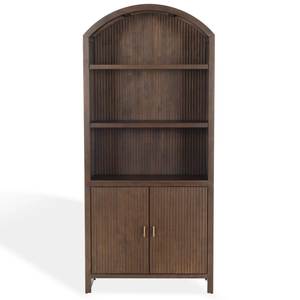 Luxury Dark Finish Teak Wood Cabinet Ribbed Backing <b>Open</b> Shelf <b>Bookcase</b> Accent Display Unit - Product Image 2