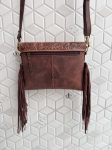 2026 Latest Designer Hand Tooled Carving Leather Fringe Handbag Stylish Purse Cowhide Leather Brown <b>Colour</b> Women's Daily Use <b>Bag</b> - Product Image 3