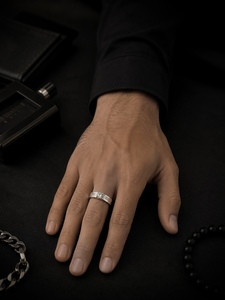 925 Sterling <b>Silver</b> Rhodium Plated Zircon Prong Setting Modern Geometric Wide Band Wedding <b>Ring</b> for <b>Men</b> and Women - Product Image 5