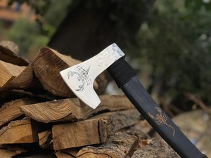 Handmade Viking <b>Axe</b> Norse Scorpion Damascus Steel Warrior <b>Axe</b> Handmade Viking Hatchet Leather Cover Wood <b>Handle</b> 22 Inch - Product Image 2