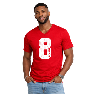 Camiseta con Cuello en V Kappa Alpha Psi Número 8, Roja, Ropa de Fraternidad Griega con Gráfico Audaz, Comodidad Premium y Ajuste Elegante - Product Image 1