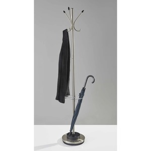 Porte-manteau sur pied minimaliste avec poteau et crochets en acier inoxydable pour rangement d'entrée, design moderne, un seul niveau - Product Image 1