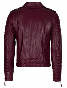 Veste de moto en cuir PU rouge pour homme avec fermeture éclair, coupe ajustée, col rabattable, design coupe-vent, vêtements d'automne - Product Image 4