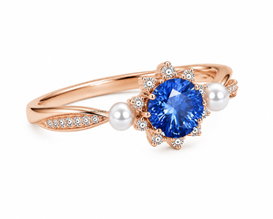 Anillo de Lujo con Acento de Gema Azul Redonda, Engaste de Garra, Halo de Diamantes para Mujer, Oro 10K 14K 18K, Plata 925 935, Regalo de Boda - Product Image 2