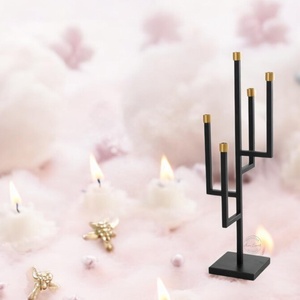Modern Iron Candle Holder With Geometric Branch Design <b>Black</b> And Gold Finish Elegant Centerpiece For Home And Event Decor - Product Image 1
