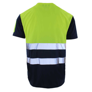 Chemise de travail haute visibilité réfléchissante pour homme, manches courtes, jaune-vert avec bas bleu marine et bandes argentées - Product Image 2