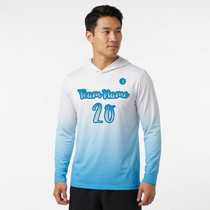 Camiseta de Baloncesto Personalizada con Capucha de Manga Larga – Degradado de Blanco a Azul Cielo, Nombre y Número del Equipo Personalizados - Product Image 1