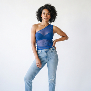 Women's <b>Mesh</b> Sexy <b>Top</b> Sleeveless One Shoulder Sheer Layer Minimalist Style Regular Fit Sexy Off Shoulder <b>Tops</b> - Product Image 5