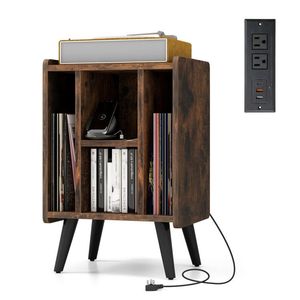 Vinyl Record Storage Turntable <b>Stand</b> with 4 Open Shelves for <b>CD</b> Rack Organization - Product Image 1