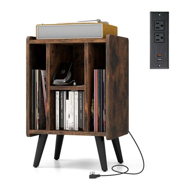 Vinyl Record Storage Turntable Stand with 4 Open Shelves for CD Rack Organization