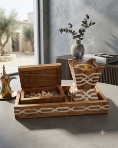 Wooden Bakhoor Incense Burner Set Floral Inlay Design with <b>Matching</b> <b>Jar</b> and Acrylic Display Tray Handmade Aromatherapy Decor - Product Image 2