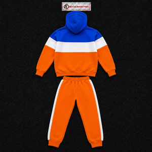 Ensemble de survêtement à capuche pour homme, color block, manches longues, orange, bleu, blanc, décontracté, respirant, en coton mi-lourd, en solde - Product Image 6