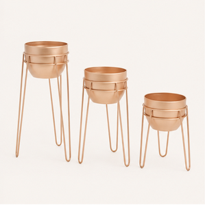Modern Luxury Metal Planter with <b>Stand</b> Set of 3 Copper Finished Indoor Flower <b>Pots</b> with Hairpin Legs for Home Decor Office Decor - Product Image 6