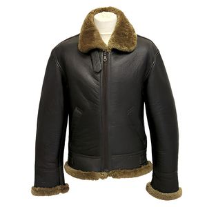 Men Genuine <b>Leather</b> Biker Jacket <b>With</b> <b>Fur</b> Collar And Cuffs Windproof Winter <b>Coat</b> Regular Fit Zipper Closure Solid Color - Product Image 1