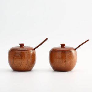 Natural Acacia Wood Salt Cellar and <b>Spices</b> <b>Storage</b> Box Dark Brown Color Round Cellar Salt and Pepper Bowl Kitchenware - Product Image 2