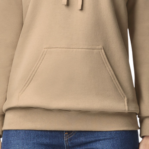 Sweat-shirt à capuche beige uni pour femme, en molleton doux mélangé coton, à manches longues, coupe décontractée, poche kangourou, idéal pour l'hiver - Product Image 6
