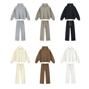 Custom Men's Winter Solid Hooded Oversized Sweatsuit-Heavyweight Cotton Fleece Pullover Hoodie Wide-Leg <b>Sweatpants</b> <b>Set</b> - Product Image 2