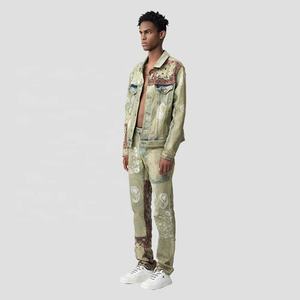 Nouvelle veste en jean tendance pour homme, deux pièces, avec imprimé denim et denim délavé vintage - Product Image 4