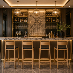 Silla de Bar Contemporánea Sela de Madera de Teca Sólida Premium, Duradera, con Asiento Tapizado - Product Image 6