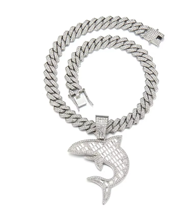 Collier pendentif chèvre en émail bleu avec moissanite et zircone cubique, finition argentée, style Hip Hop pour le streetwear - Product Image 6