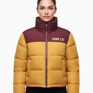 Veste d'hiver matelassée tendance pour femme, color block, entièrement zippée, chaude, garnie de polyester, longueur standard, vente en gros - Product Image 5