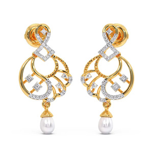 Geometric <b>Infinity</b> Diamond Dangle <b>Earrings</b> with Curved Gold Openwork and White Stone Drop - Product Image 1