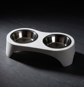Support moderne surélevé pour gamelles de chien, finition thermolaquée, double distributeur antidérapant blanc, double gamelle en acier inoxydable pour nourriture et eau pour chat, vente en gros - Product Image 3