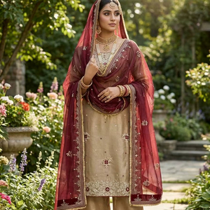 นำเสนอคอลเลคชั่นดีไซเนอร์ใหม่ ชุดเสื้อ-กระโปรงผ้าไหมปักลายหนักประดับเลื่อม พร้อมผ้าคลุมไหล่ ชุดเย็บสำเร็จพร้อมสวมใส่ - Product Image 1