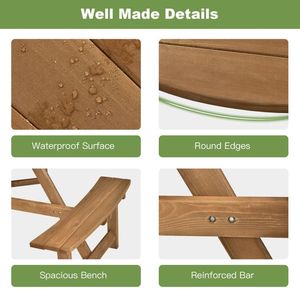 6-Person Round <b>Wooden</b> Picnic <b>Table</b> with Umbrella Hole & 3 Built-In Benches for <b>Garden</b> Sets - Product Image 3