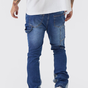 Jean en denim pour homme, coupe droite, effet moustache, en coton tissé uni, style décontracté, taille mi-haute, pour automne/printemps/hiver - Product Image 4