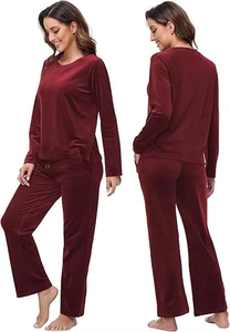 ชุดวอร์มกำมะหยี่สีแดงเบอร์กันดีคุณภาพสูง ทันสมัย สวมใส่สบายในฤดูหนาว ออกแบบได้ตามต้องการ สวยหรู  ผู้ผลิตเสื้อผ้า OEM - Product Image 3