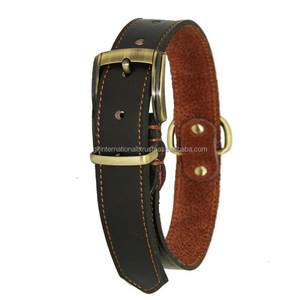 Collares de perro de cuero al por mayor para mascotas de lujo a la moda de fabricantes de alta calidad personalizados con herrajes de latón ajustables dobles pesados - Product Image 1